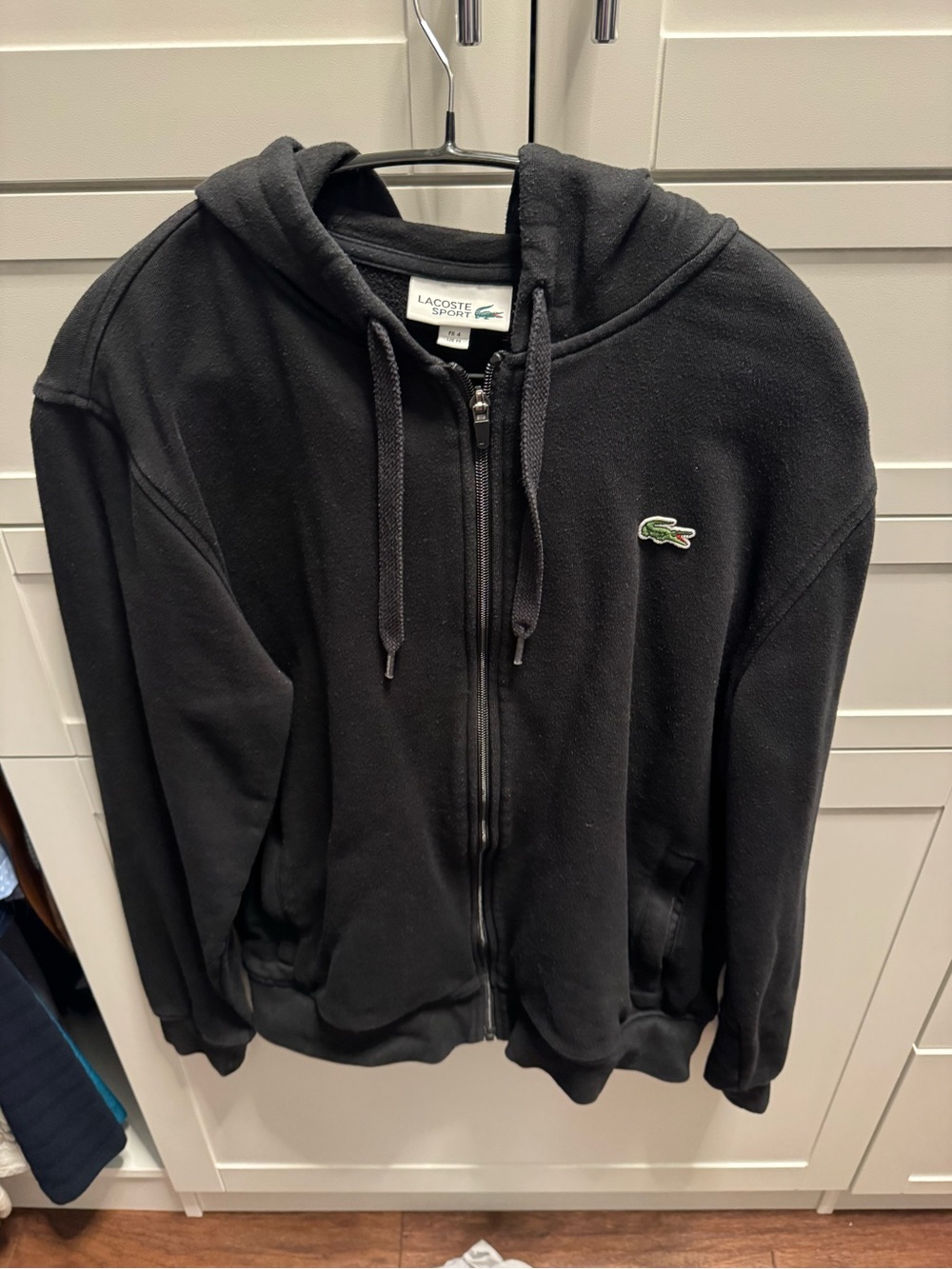 Lacoste Sport Black Hooded Full Zip Sweatshirt w/ Green Croc Patch Men’s Medium